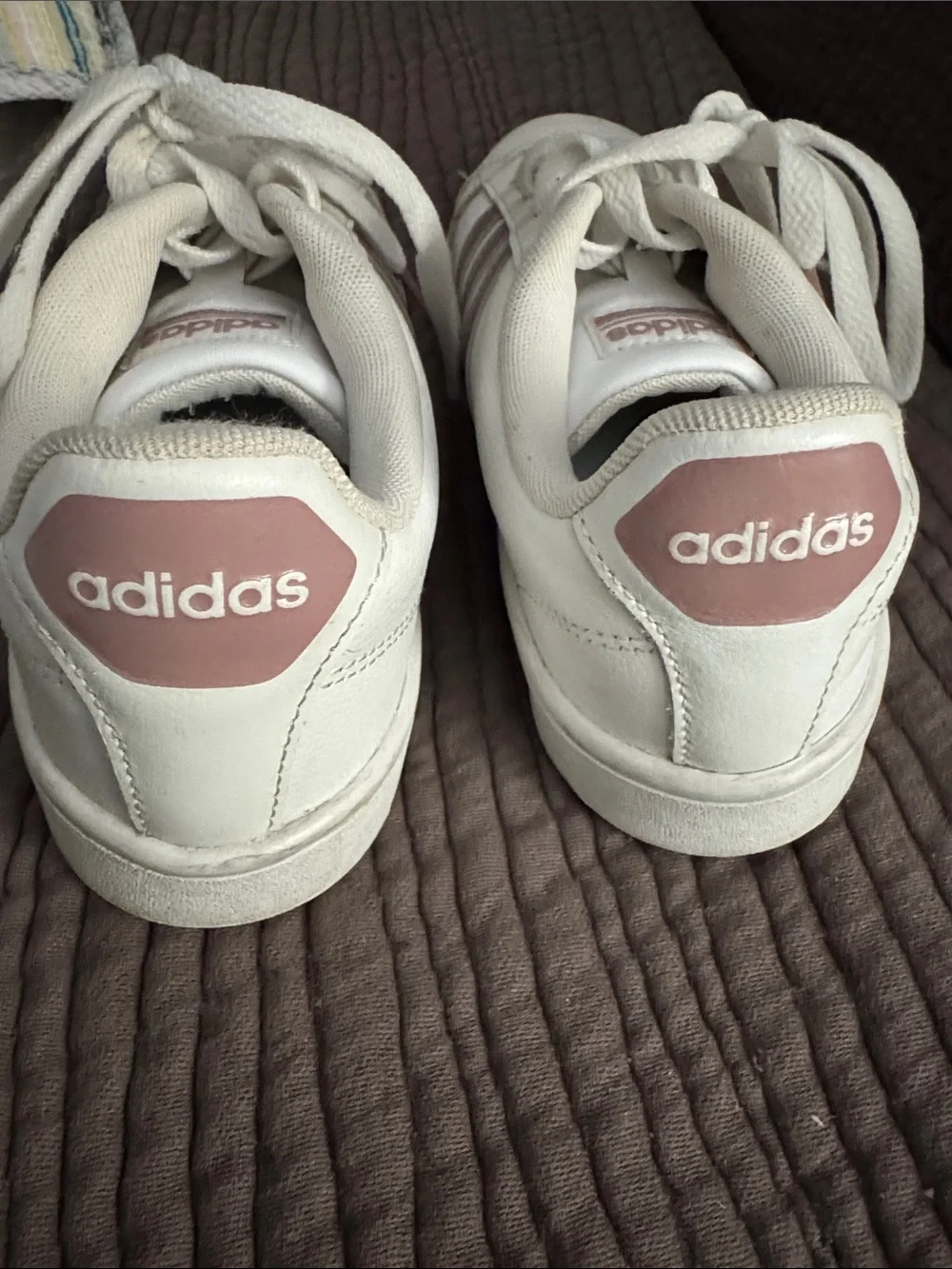 adidas White Sneakers with Mauve Stripes